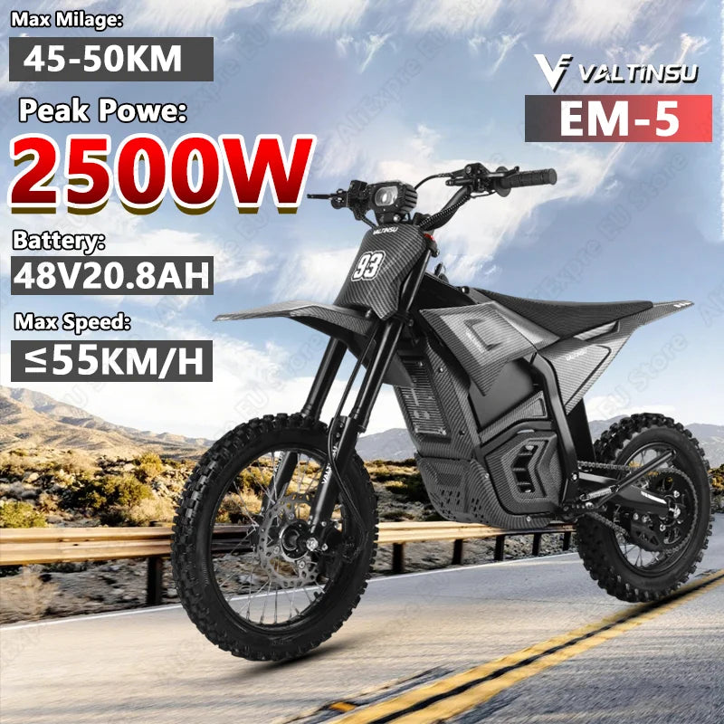 Valtinsu EM-5 Adult E-bike 2500W Peak Powe 48V20.8AH Battery Electric Bike Max Speed: 55KM/H Max Milage: 50KM Electric Bicycle